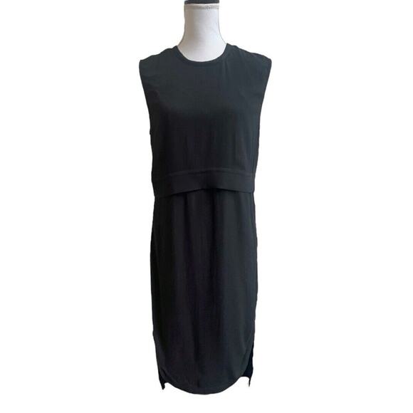 Helmut Lang Womens Black Shift Midi Dress Sleeveless Hi Lo Layer Sz 4 Back Zip - Picture 1 of 8